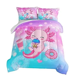  Axolotl Comforter Cute Animal Bedding Sets Size Room Decor for Queen Pink-blue - Picture 1 of 8