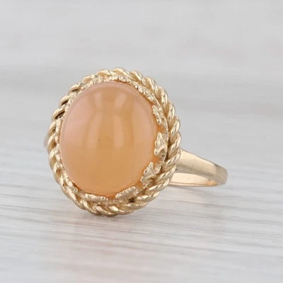 橙色月光石凸圆形戒指 14k 黄金 8 码 — 第 1/4 张图片