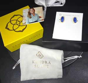 Kendra Scott Ellie Gold Kobalt Howlith Ohrstecker NEU Neu mit Etikett Box Etui schneller Versand - Bild 1 von 23