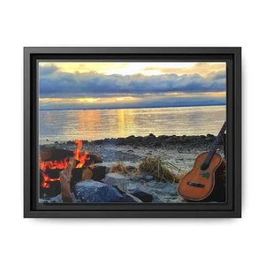 Framed Art Print 12x9 Colour Wall Decor Ocean Beach Campfire Sunset Guitar - Picture 1 of 13