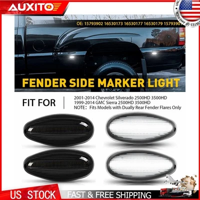 Marcador lateral LED blanco para GMC Sierra 2500HD 3500HD 1999-2014 doble platón 4 piezas Foto 1 de 4