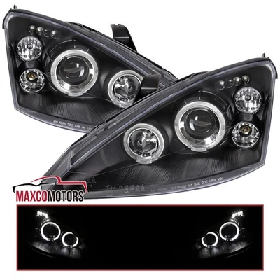 Black Projector Headlights Fits 2000-2004 Ford Focus Dual Halo LED Headlamps L+R - Imagem 1 de 4
