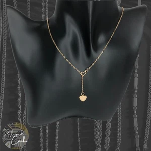 Damen Goldfarbene Legierung Kette Doppel Herz Anhänger Charms Slide baumelnde Halskette - Bild 1 von 4