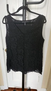WHITE HOUSE BLACK MARKET Lace-Front Pleated-Back Shell Top, Black, Women's M - Picture 1 of 9