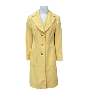 Vintage 1970s Yellow Long Trench Coat Paris Label Mod Wide Lapel Jacket Medium * - Picture 1 of 4