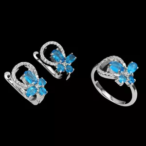 Valentín 925 Plata Juegos Ovalado Azul Apatita 6x4mm Gema Natural Joyería - Imagen 1 de 9