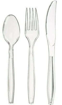 Clear Plastic Heavy Duty Party Cutlery - Knives Forks Spoons 50 PACK SIZE - Image 1 of 4
