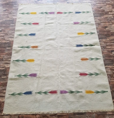 Alfombra de piso Kilim sueca tradicional hecha a mano vintage 225x167 cm Foto 1 de 4