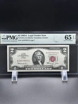 1963 A- $2 Dollars Bill Very Nice Bill PMG #65. - Image 1 of 2