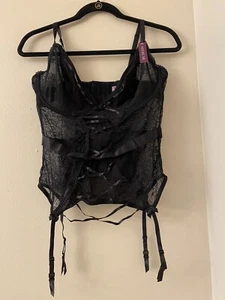 Adore Me Women Andra Unlined plunging lace-up bustier Black Top Only 34C - Picture 1 of 5
