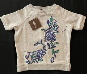 TEA COLLECTION Embroidered S/S Sweatshirt - Heather Gray - NWT Girls 18-24 mo - Picture 1 of 1