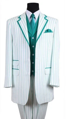  Men's 3 piece Luxurious striped Suit Blue Black Red Turquoise 38~56 - Image 1 of 3