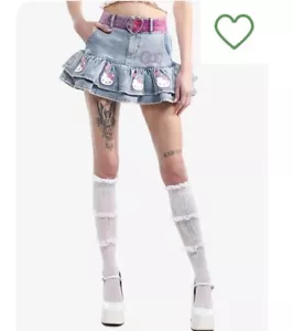 Minigonna denim Hello Kitty Hot Topic rosa cintura cuore donna 2X strass nuova con etichette - Foto 1 di 11
