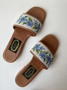 Larkspur Collection Needlepoint Slip On Sandals Size XS - Picture 1 of 4