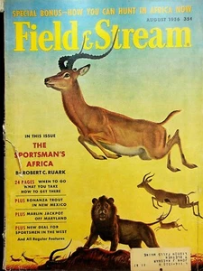 Field & Stream August 1956 Fishing Sporting Hunting Lion Africa Cover - Picture 1 of 4