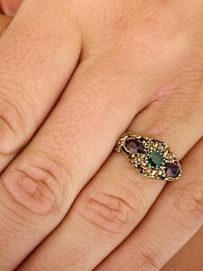 15 Ct And 9 Ct Gold Victorian Garnet, Emerald And Sea Pearl Ring.