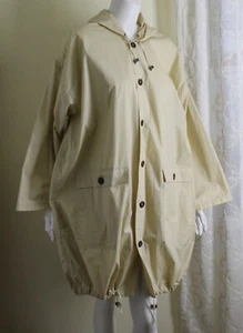 Eskandar 1 O/S NATURAL BEIGE 38" Long Cotton Hooded Lightweight Rain Coat Jacket - Picture 1 of 6
