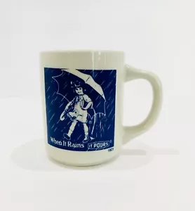 Taza de café de cerámica vintage Morton Salt 1921 Umbrella Girl cuando llueve se vierte - Imagen 1 de 6
