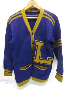 OLD L VARSITY LETTER COLLEGE UNIVERSITY FOOTBALL HIGH SCHOOL FOOTBALL SWEATER - Picture 1 of 3