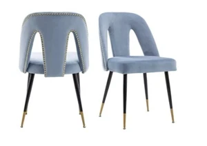 Blue Velvet Modern Dining Kitchen Chairs Set of 2 Upholstered Metal Legs Durable - Picture 1 of 6