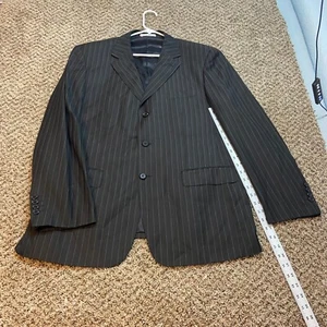 Giorgio Armani Blazer Mens 56 Black Striped 100% Wool Single Breast Sports Coat - Picture 1 of 9