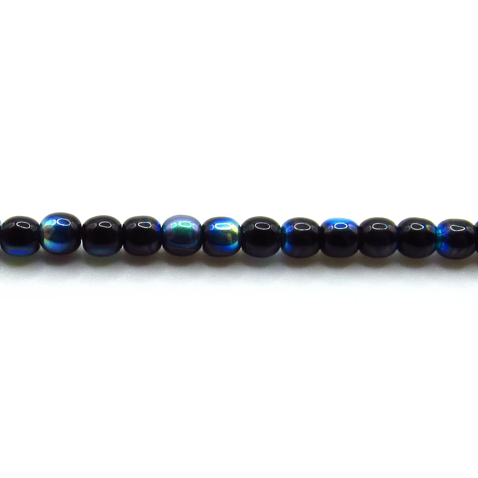 Jet Black AB - 100 4mm Round Pressed Czech Glass Druk Beads - Image 1 of 1