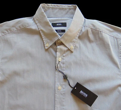 Men's HUGO BOSS Gray White Stripe Short Sleeve S/S RODDY Shirt Large L NWT NEW - Image 1 of 4