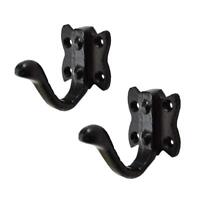 Pack of 4 Tudor coat hooks black wrought iron hammered effect screws inc CEN043