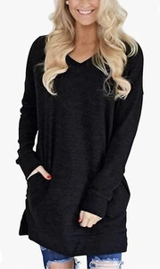 LERUCCI Womens Casual Long Sleeves Solid V-Neck Tunic Shirt Top with Pockets-XXL - Picture 1 of 21