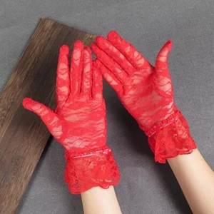 Women Bridal Lace Mesh Gloves Thin Sheer Vintage Cheongsam Accessories Elegant - Picture 1 of 23