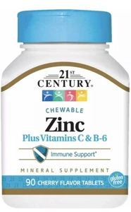 3 PACK- 21st Century Zinc Chewable Tablets with Vitamins C & B6 -90 ct-Exp 03/25 - Picture 1 of 2