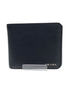 PRADA Folded Wallet Bi-fold Saffiano Black Solid Mens Used - Imagen 1 de 6