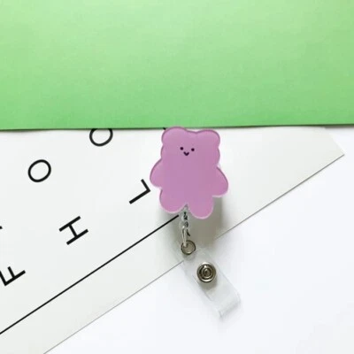 Nuevo, púrpura, lindo, oso de goma, carrete de insignia retráctil, acrílico, regreso al cole Foto 1 de 4