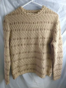 St. John Sport Wool Blend Crochet Knit Tan Medium Sweater Cottagecore Parisian - Picture 1 of 5