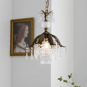 French Retro Crystal Chandelier Light LED Pineapple Style Copper Pendant Lamp - Picture 1 of 5