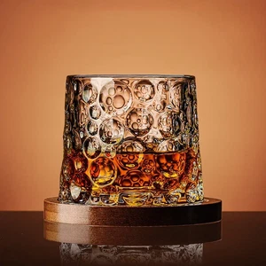 Whiskey Glass 280 ml Old Fashioned Rocks Tumbler Wooden Base - Imagen 1 de 11