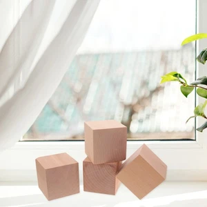 4 Pcs Blockblöcke Quadratische Holzblöcke Unfertige Für Handwerk - Bild 1 von 12