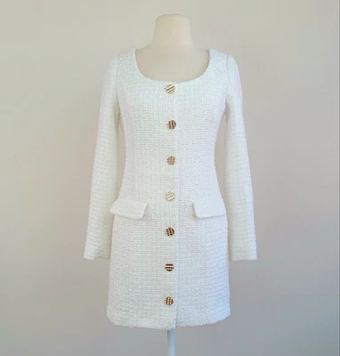 New XS Endless Rose Preppy Polished White Woven TWEED Classic Sheath Mini Dress - Image 1 of 4
