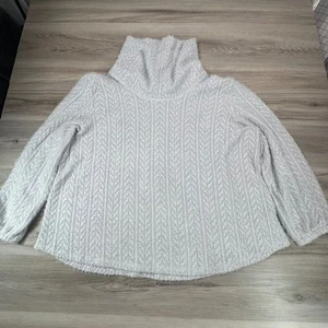 Ruby Rd. Woman Gray Cable Knit Faux Fur Trim Turtleneck Sweater 3X Cottagecore - Picture 1 of 12