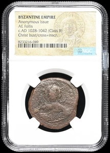 BIZANTINO. Anonymous Christ Follis, 1028-1034 d.C. Clase B, certificado NGC - Imagen 1 de 2