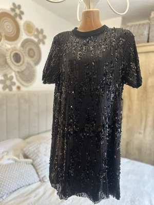 NEXT Sequined Black Tunic Dress Fully Lined Size 12uk Can Be Worn Front or Back - Image 1 of 4