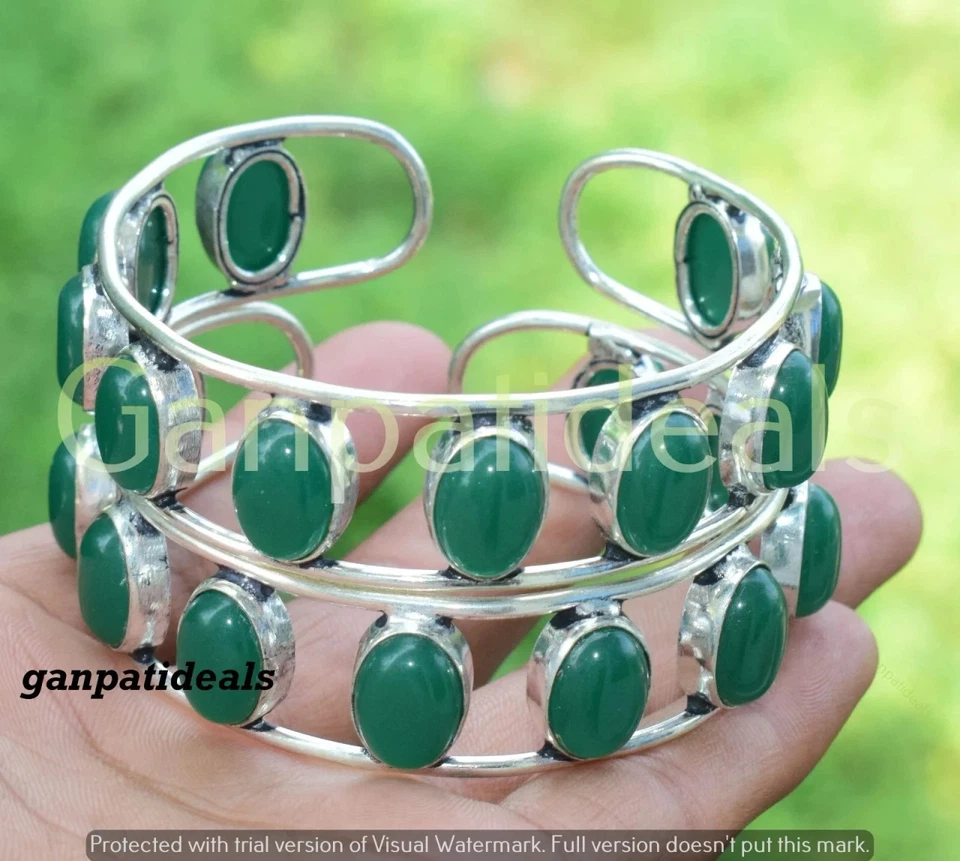 Brazaletes de piedras preciosas de ónix verde lote al por mayor de 100 piezas joyas enchapadas en plata 925 Foto 1 de 1