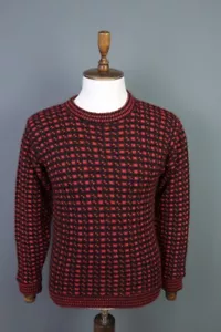 DEVOLD Red Abstract Printed Crew Neck Wool Knit Ski Sweater Size 52 - Picture 1 of 16