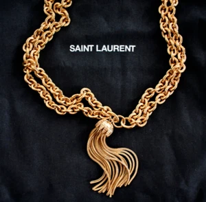 Auténtico Collar Saint Laurent Tono Dorado DOBLE CADENA BORLA - Imagen 1 de 11