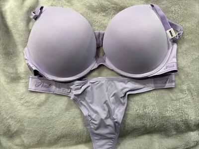 Victoria’s  Secret  “Pink  Brand” Super  Push-Up 36C Bra W/ Small Thong - Image 1 of 4