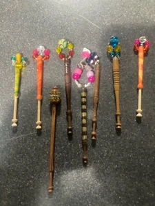 Unusual Lacemaking Lace Bobbins with Spangles - Picture 1 of 6