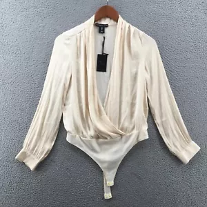 Sincerely Jules Wrap Bodysuit Top Womens S Gold Long Sleeve Snap Botton NEW - Picture 1 of 15