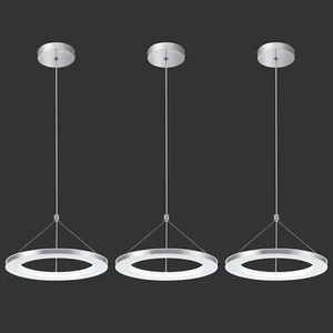 Modern LED Pendant Light 3 Pack Silver Ring Pendant Lights Kitchen Island 6500K - Picture 1 of 7