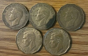 5 Great Britain 3 Pence Coins - WW2 Era World Coins (1937x2, 1940 ,1943 ,1944) - Picture 1 of 2