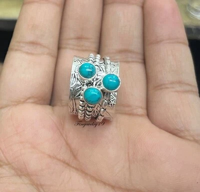 Anillo Turquesa Plata de Ley 925 Anillo Giratorio Meditación Hecho a Mano Joyería VA4 Foto 1 de 4